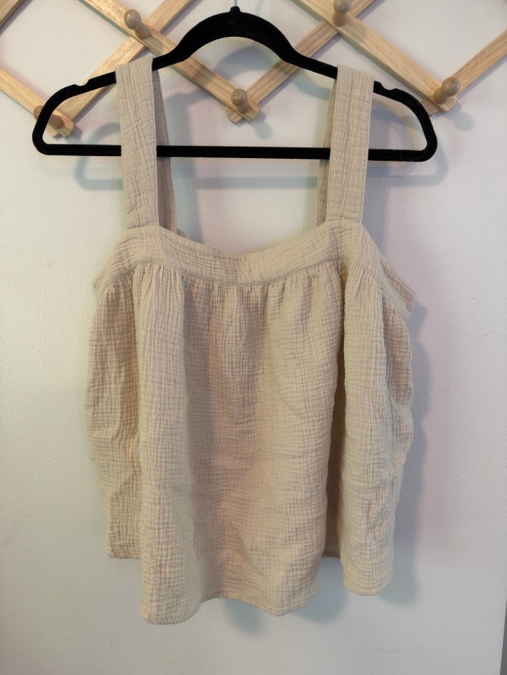 UpWest Tank Top Large Cream Gauze Cotton Square Neck